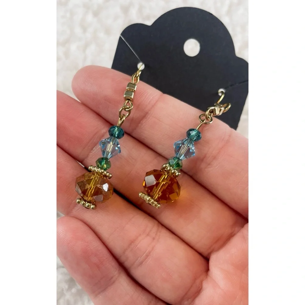 (NWOT) Blue/Green/Orange/Gold Firefly Necklace w/ Matching Drop Earrings - Picture 12 of 15